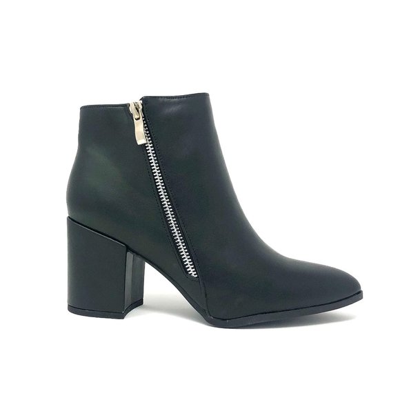 Black Vegan Leather Zipper Ankle Boots - Picture 6 of 10